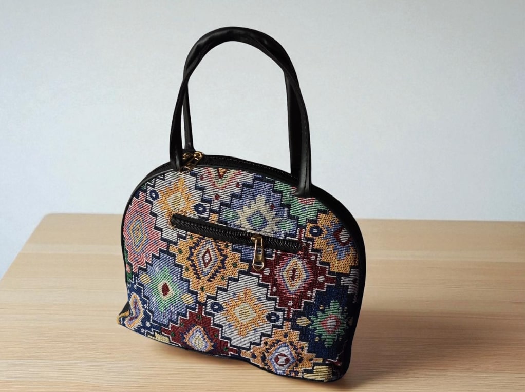 Ethnic Printed Handbag for Women | Designer Ladies Purse with Zip Closure
