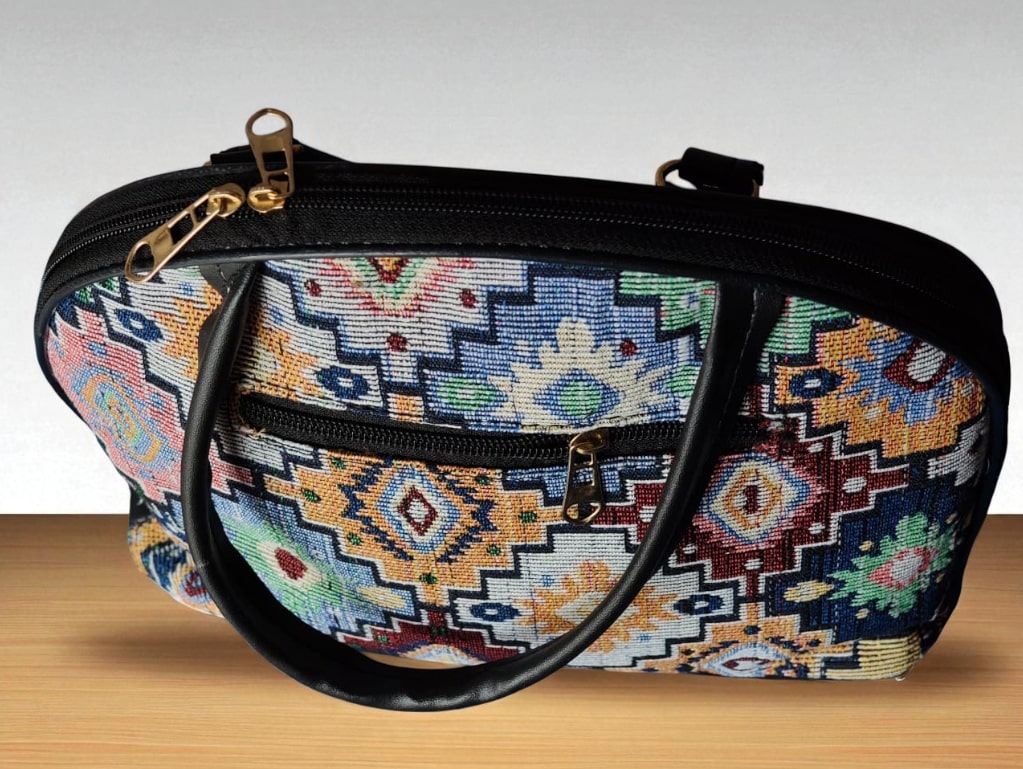 Ethnic Printed Handbag for Women | Designer Ladies Purse with Zip Closure