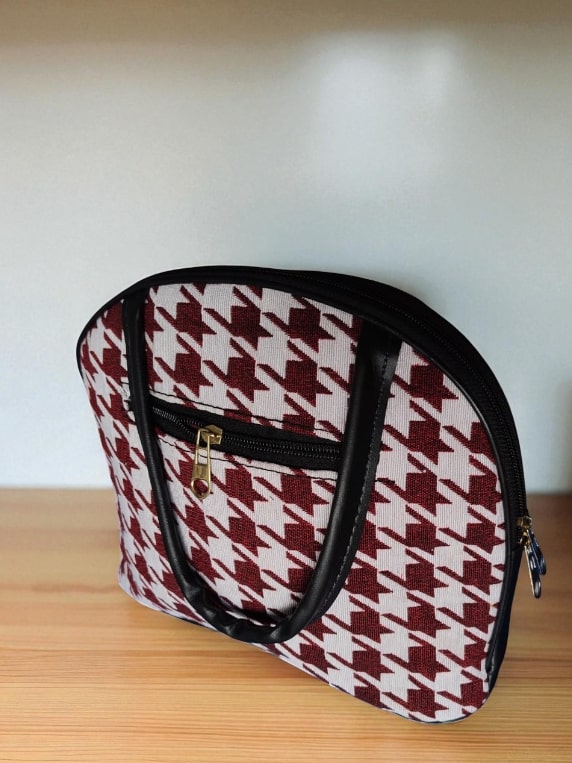 Red Ethnic Printed Handbag for Women | Designer Ladies Purse with Spacious Zip Pocket