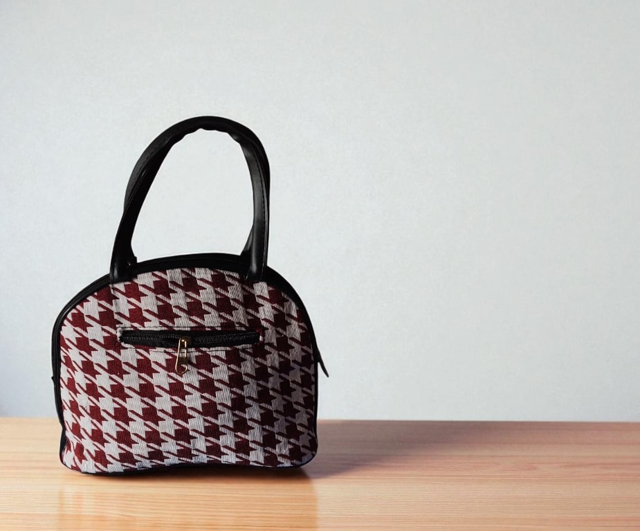 Red Ethnic Printed Handbag for Women | Designer Ladies Purse with Spacious Zip Pocket