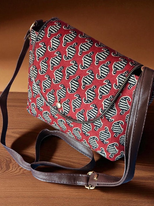 Stylish Maroon Ethnic Print Sling Bag | Women's Designer Crossbody Purse