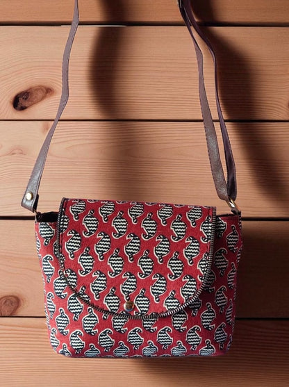 Stylish Maroon Ethnic Print Sling Bag | Women's Designer Crossbody Purse