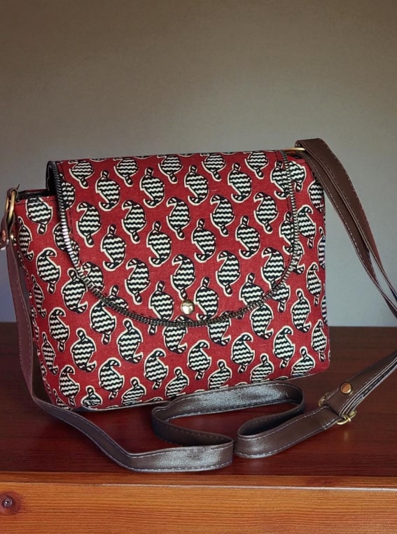 Stylish Maroon Ethnic Print Sling Bag | Women's Designer Crossbody Purse
