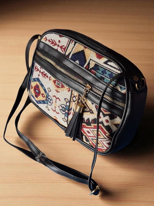 Stylish White Jacquard Printed Sling Bags for Women – Trendy & Spacious