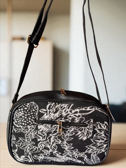 Stylish Black Jacquard Printed Sling Bags for Women – Trendy & Spacious
