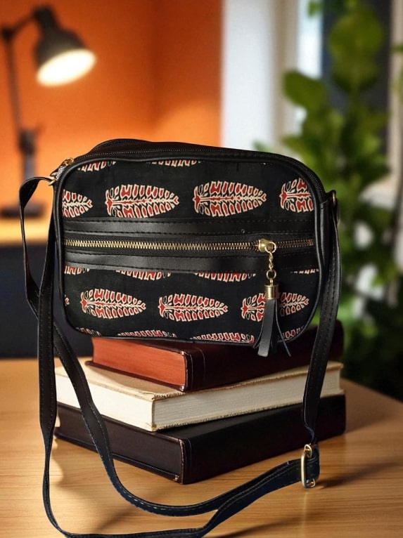 Stylish Black Ikkat Printed Sling Bags for Women – Trendy & Spacious
