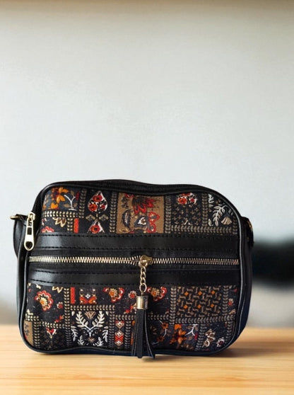 Stylish Black Ikkat Printed Sling Bags for Women – Trendy & Spacious