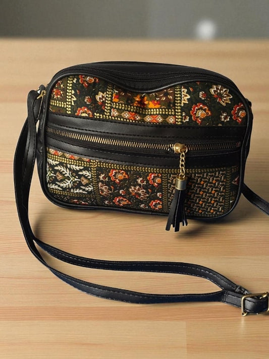 Stylish Green Ikkat Printed Sling Bags for Women – Trendy & Spacious