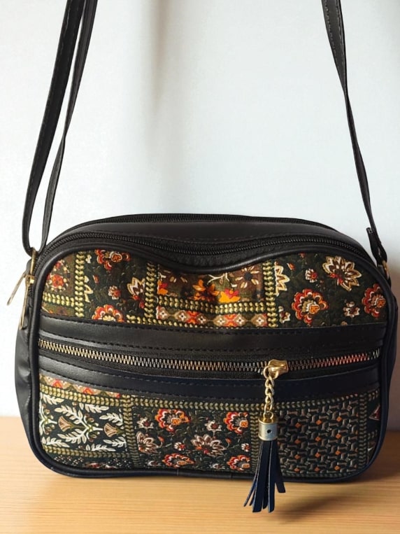 Stylish Green Ikkat Printed Sling Bags for Women – Trendy & Spacious