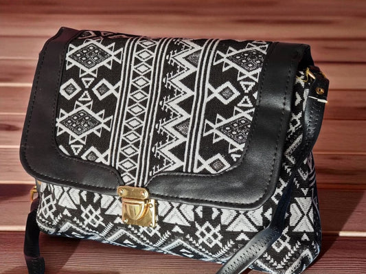 Chic Black & White Ethnic Sling Bag | Trending Aztec Print Crossbody Bag for Women | Stylish Bohemian Shoulder Bag | Everyday Casual Messenger Bag