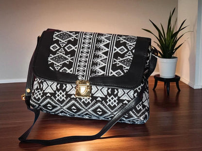 Chic Black & White Ethnic Sling Bag | Trending Aztec Print Crossbody Bag for Women | Stylish Bohemian Shoulder Bag | Everyday Casual Messenger Bag