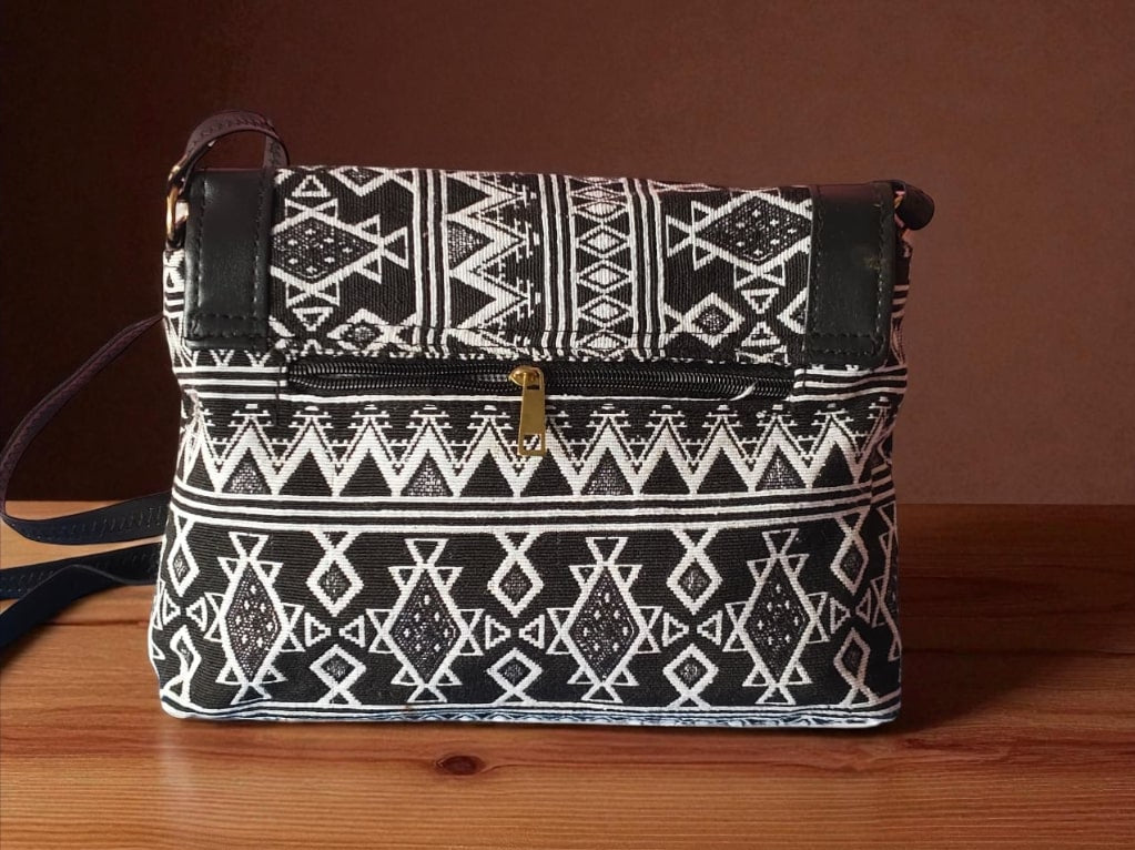 Chic Black & White Ethnic Sling Bag | Trending Aztec Print Crossbody Bag for Women | Stylish Bohemian Shoulder Bag | Everyday Casual Messenger Bag