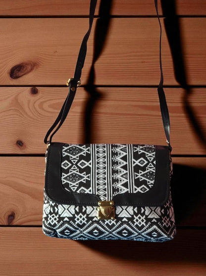 Chic Black & White Ethnic Sling Bag | Trending Aztec Print Crossbody Bag for Women | Stylish Bohemian Shoulder Bag | Everyday Casual Messenger Bag