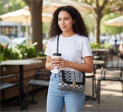 Chic Black & White Ethnic Sling Bag | Trending Aztec Print Crossbody Bag for Women | Stylish Bohemian Shoulder Bag | Everyday Casual Messenger Bag