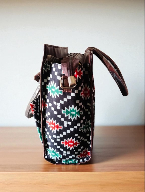 Black Trendy Ikkat Tote Bag for Women | Stylish Fabric Handbag with Matching Pouch | Spacious Office, College & Travel Bag