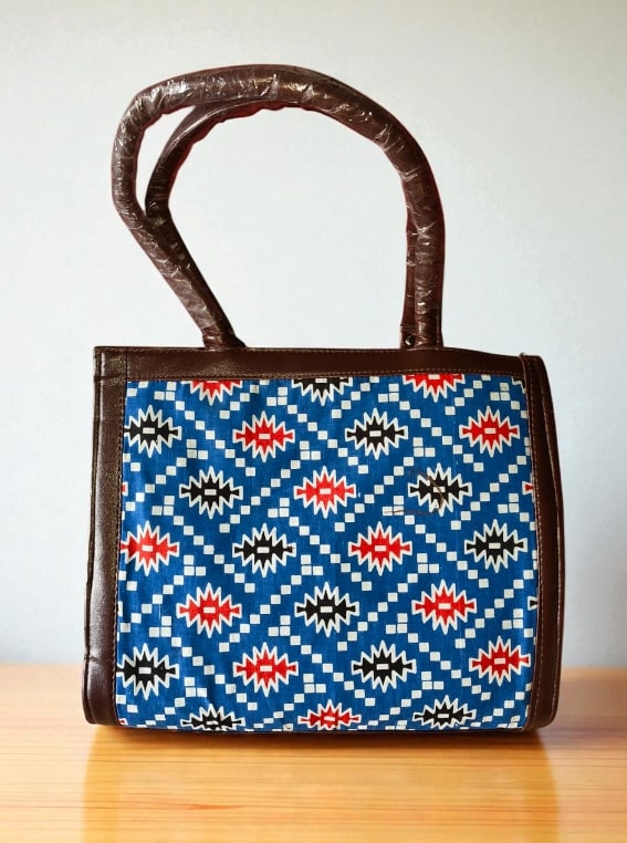 Blue Trendy Ikkat Tote Bag for Women | Stylish Fabric Handbag with Matching Pouch | Spacious Office, College & Travel Bag