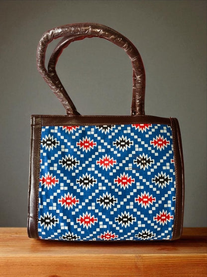 Blue Trendy Ikkat Tote Bag for Women | Stylish Fabric Handbag with Matching Pouch | Spacious Office, College & Travel Bag