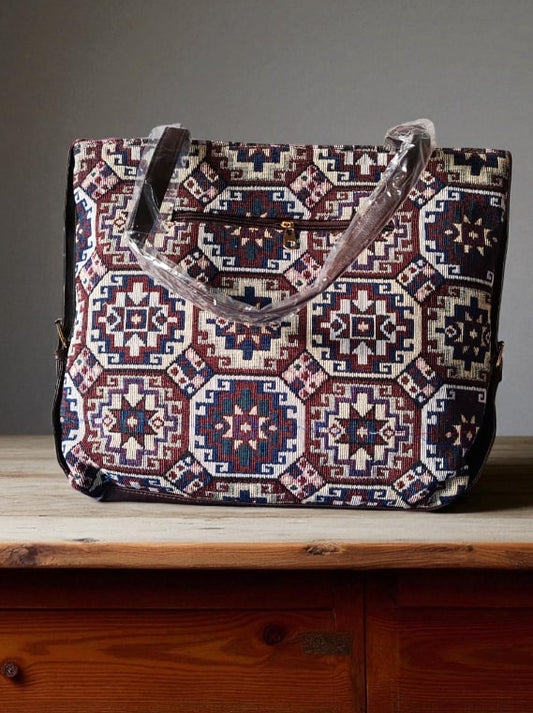 Premium Jacquard Tote Bag for Women | Spacious Handbag with Trendy Ethnic & Geometric Design | Stylish Office, College & Travel Bag