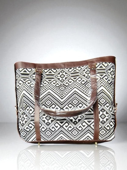 White Premium Jacquard Tote Bag for Women | Spacious Handbag with Trendy Ethnic & Geometric Design | Stylish Office, College & Travel Bag