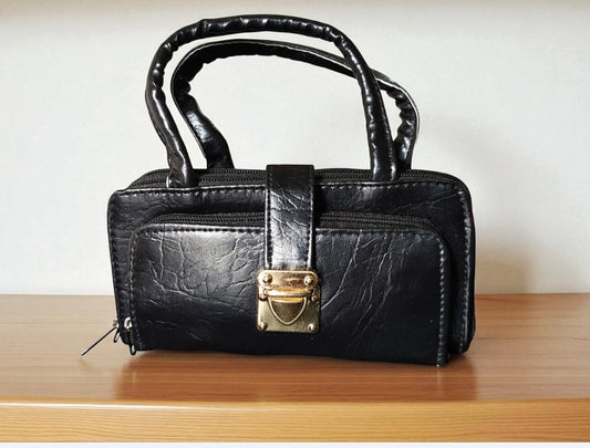 Stylish Black PU Leather Handbag for Women – Mini Top Handle Office & Casual Bag