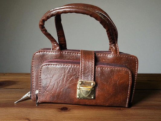 Stylish Brown PU Leather Handbag for Women – Mini Top Handle Office & Casual Bag