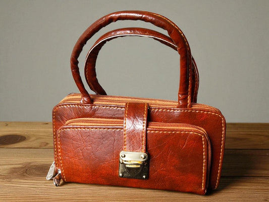 Stylish Tan PU Leather Handbag for Women – Mini Top Handle Office & Casual Bag