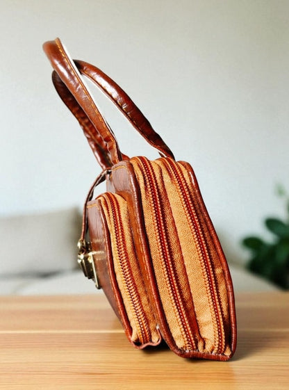 Stylish Tan PU Leather Handbag for Women – Mini Top Handle Office & Casual Bag