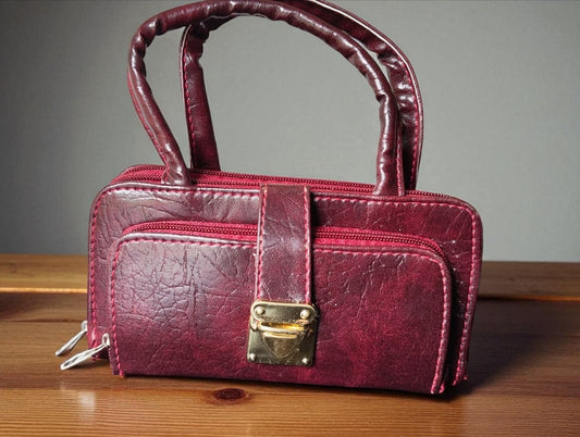 Stylish Maroon PU Leather Handbag for Women – Mini Top Handle Office & Casual Bag