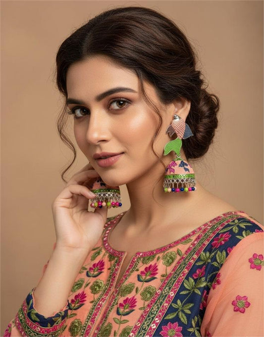 Stylish Fish Design Meenakari Jhumka | Trendy Oxidised Jhumki Earrings with Multicolor Beads | Ethnic Jewellery for Women and Girls