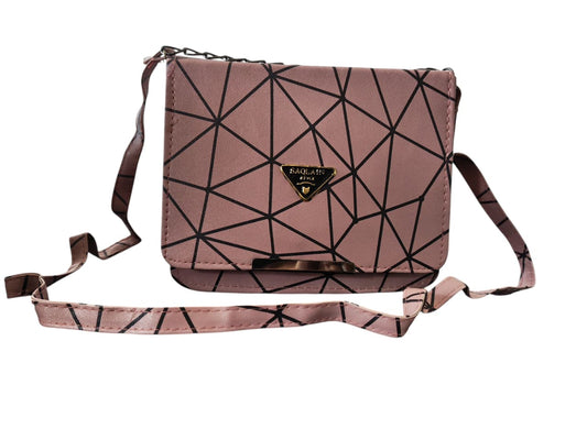 Trendy Geometric Pattern Pink PU Leather Sling Bags for Women & Girls – Stylish Crossbody Shoulder Bag