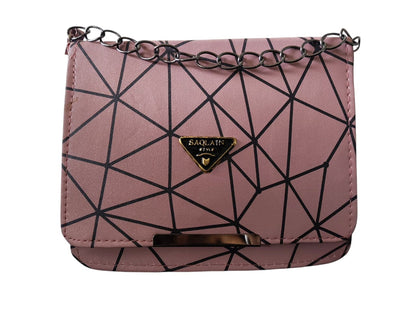 Trendy Geometric Pattern Pink PU Leather Sling Bags for Women & Girls – Stylish Crossbody Shoulder Bag