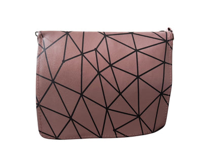 Trendy Geometric Pattern Pink PU Leather Sling Bags for Women & Girls – Stylish Crossbody Shoulder Bag
