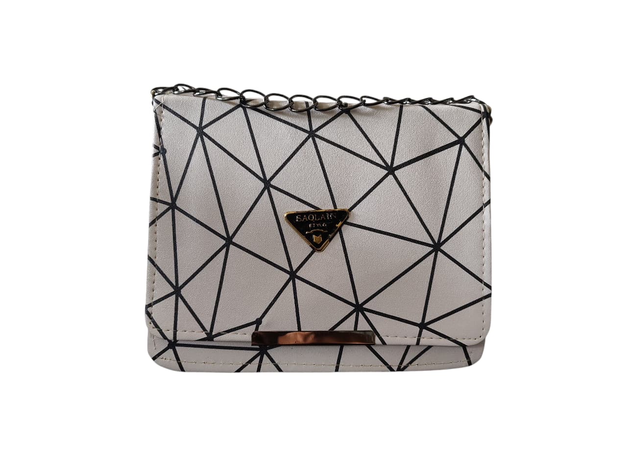 Trendy Geometric Pattern White PU Leather Sling Bags for Women & Girls – Stylish Crossbody Shoulder Bag