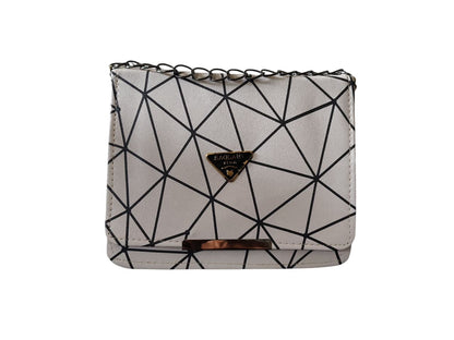 Trendy Geometric Pattern White PU Leather Sling Bags for Women & Girls – Stylish Crossbody Shoulder Bag