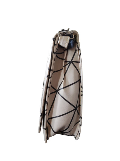 Trendy Geometric Pattern White PU Leather Sling Bags for Women & Girls – Stylish Crossbody Shoulder Bag