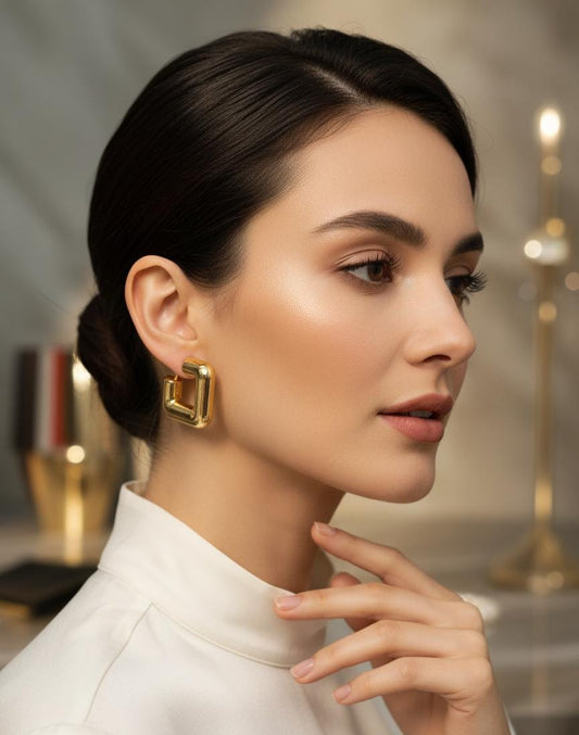 Bold Square Gold Hoop Earrings | Modern Geometric Chunky Statement Hoops-Jewellery-NONO & LULI-NONO & LULI