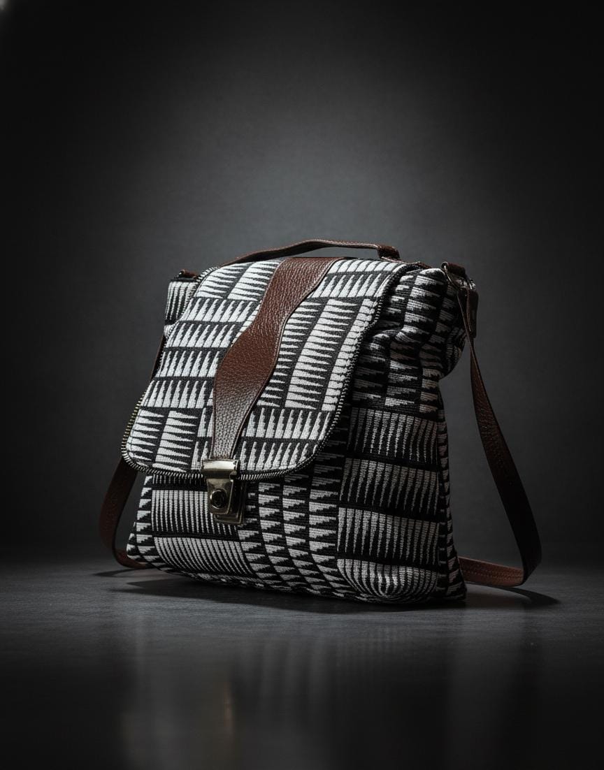 Trendy Black & White Geometric Sling Bag for Women | Stylish Fabric Crossbody Shoulder Bag | Premium Casual Handbag for Daily Use-Sling Bag-NONO & LULI-NONO & LULI