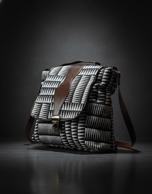 Trendy Black & White Geometric Sling Bag for Women | Stylish Fabric Crossbody Shoulder Bag | Premium Casual Handbag for Daily Use-Sling Bag-NONO & LULI-NONO & LULI