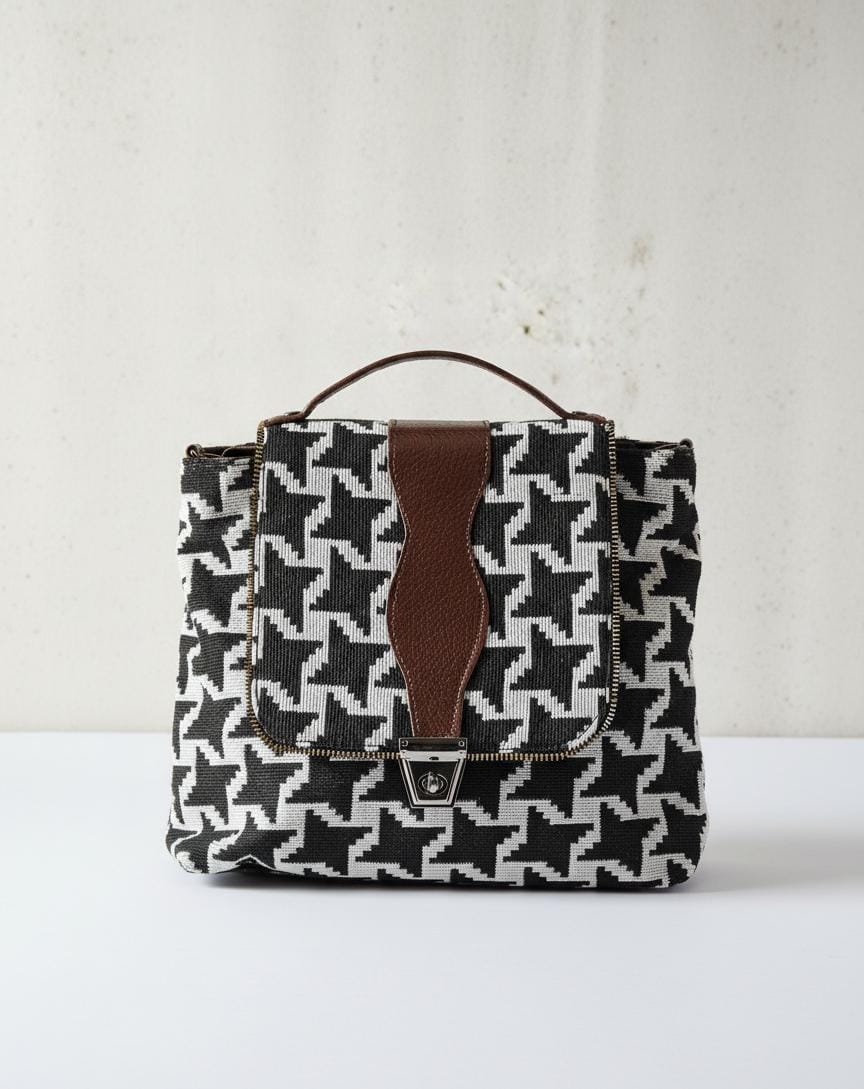 Trendy Black & White Houndstooth Sling Bag for Women | Premium Fabric Crossbody Shoulder Bag | Stylish Designer Handbag for Daily Use-Sling Bag-NONO & LULI-NONO & LULI