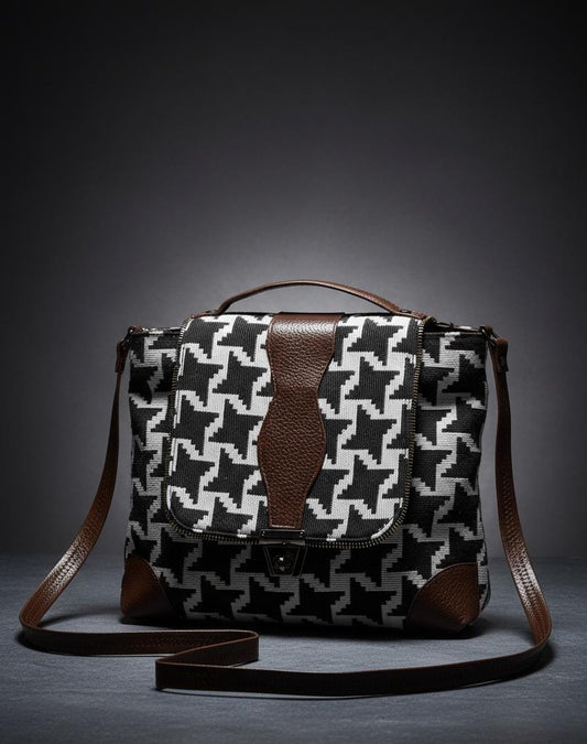 Trendy Black & White Houndstooth Sling Bag for Women | Premium Fabric Crossbody Shoulder Bag | Stylish Designer Handbag for Daily Use-Sling Bag-NONO & LULI-NONO & LULI