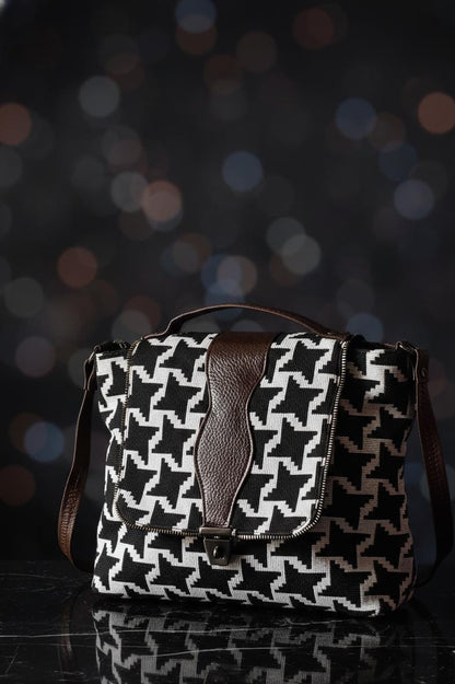 Trendy Black & White Houndstooth Sling Bag for Women | Premium Fabric Crossbody Shoulder Bag | Stylish Designer Handbag for Daily Use-Sling Bag-NONO & LULI-NONO & LULI