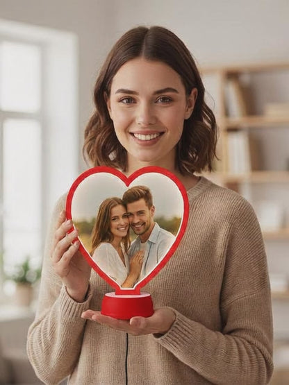 RED Magic Mirror Photo Frame - Personalized Heart-Shaped LED Photo Frame for Couples & Gifts