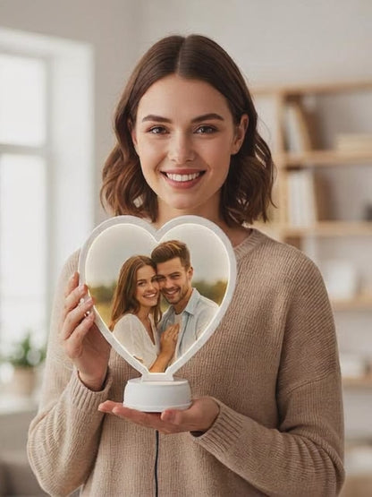 White Magic Mirror Photo Frame - Personalized Heart-Shaped LED Photo Frame for Couples & Gifts
