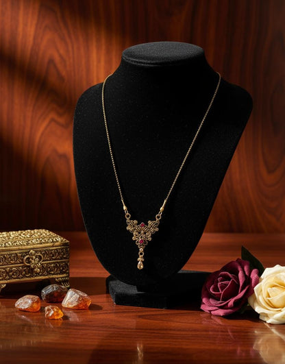 Aurelia Gold-Plated Mangalsutra with Red & White Stone Embellishments | Traditional Indian Jewelry
