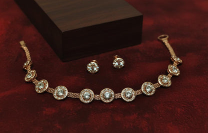 Rose Gold Plated Choker Necklace Set with Stud Earrings