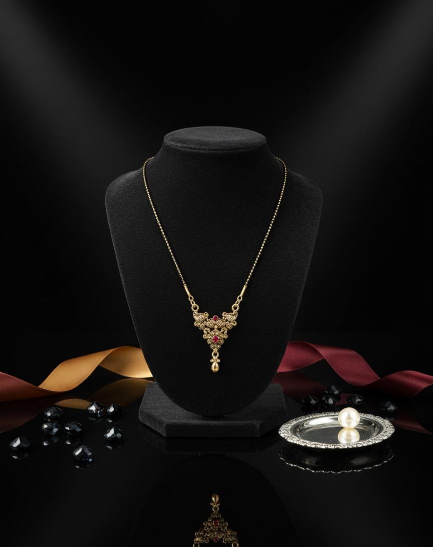Aurelia Gold-Plated Mangalsutra with Red & White Stone Embellishments | Traditional Indian Jewelry