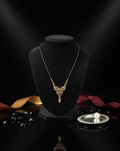 Aurelia Gold-Plated Mangalsutra with Red & White Stone Embellishments | Traditional Indian Jewelry