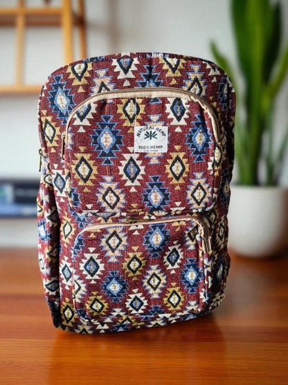 Tribal Print Hemp Backpack for Men & Women | Stylish Eco-Friendly School, Travel Bag & Laptop Bag