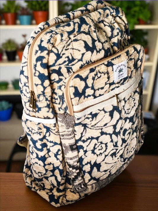 Floral Print Hemp Backpack for Men & Women | Eco-Friendly College, Travel Bag & Laptop Bag