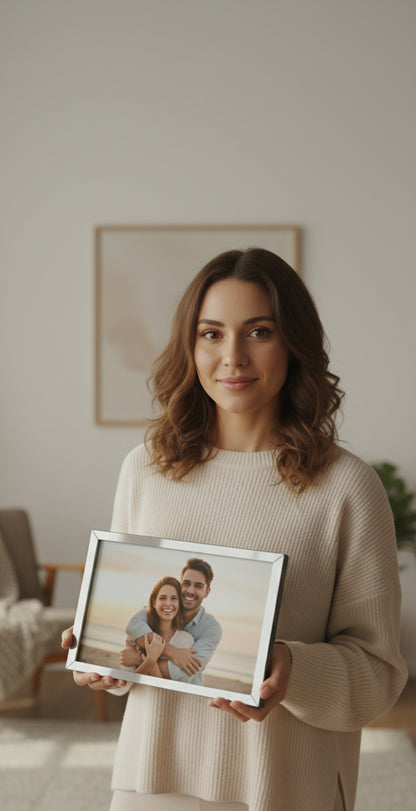 Personalized Photo Frame | Customized Photo Frame with Your Picture | Silver Finish Photo Frame for Couple | Photo Frame for Gifting & Home Decor